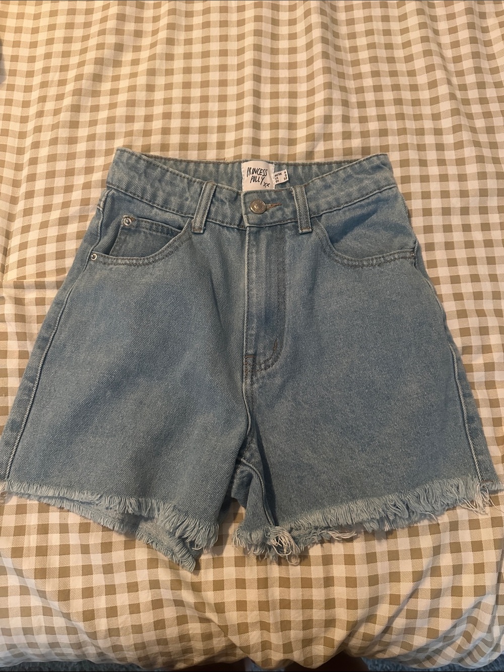 Princess Polly Light Blue High-Rise Frayed Denim Shorts